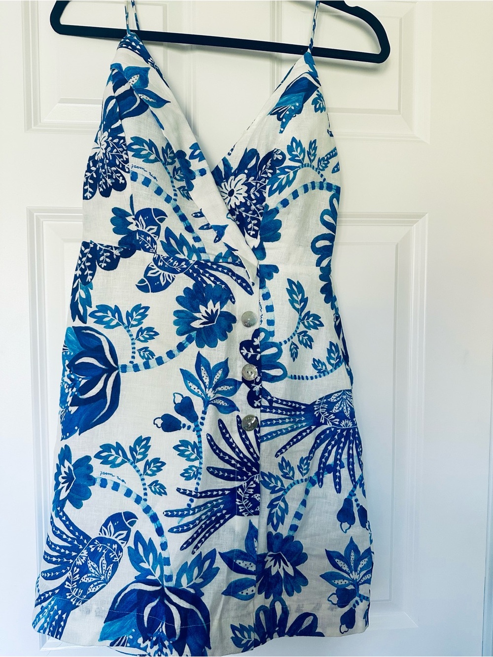 Farm Rio NWT Blue and White Floral Spaghetti Strap Mini Dress - Picture 5 of 7